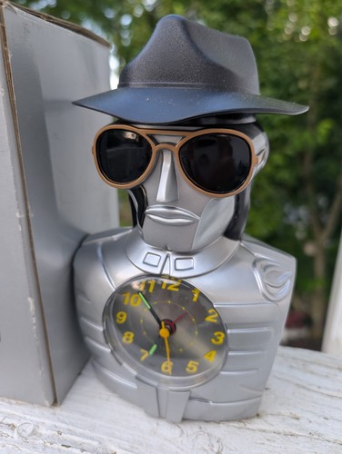 Vintage Michael Jackson Style Stylized Robot Alarm Clock, Silver W Black Fedora - Picture 2 of 6