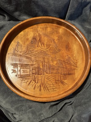Japanese Hand Carved Wooden Tray,  Nikko  Japan, 1960 Artist Signed Brooks 
