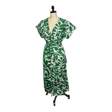 Zara Dress Leaves 100% Cotton Midi Large