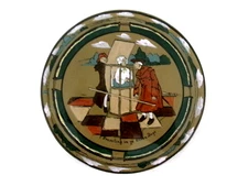 1908 Buffalo Pottery DELDARE WARE  6" TEA TILE  - TRAVELING IN YE OLDEN DAYS