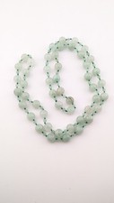 Vintage Knotted Light Green Stone Beads Possible Jade Jadeite Necklace 30  