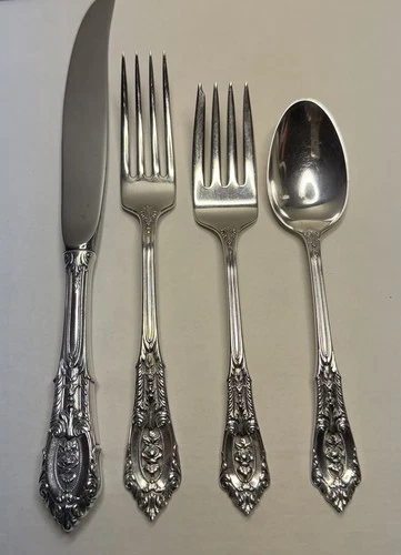 WALLACE STERLING SILVER - ROSEPOINT - 4 PIECE PLACE SETTING - 1934