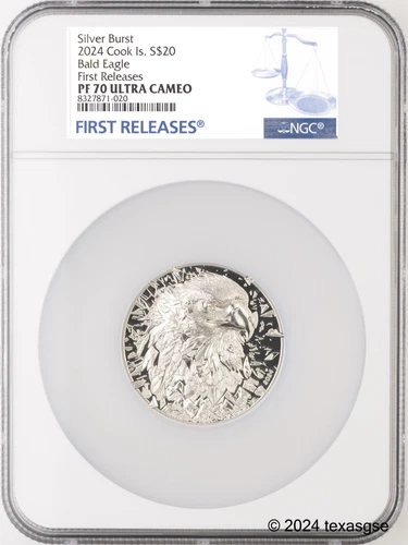 2024 Cook Islands Silver 3oz $20 Burst Bald Eagle NGC PF70 First Release