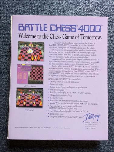 Battle Chess 4000 Interplay IBM Video Game 1994 with 7x 3.5" Disks + Manuals - Picture 3 of 14