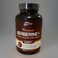 Nutriflair Premium Berberine HCL 1200mg Plus Pure True Ceylon Cinnamon 120 Cap.