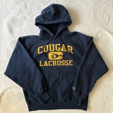 Vintage Champion Reverse Weave Hoodie Sweatshirt Mens Medium Lacrosse Cougars DE