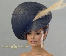 Aimee Fuller Black Tan Plume Royal Ascot Kentucky Derby Large Fascinator Hat