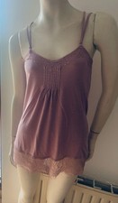 Wrap London Damen Leinen-Top Trgertop gekreutzt lang Spitze Flieder 32/34 NEU