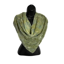 Velvet Burnout Scarf Shawl Wrap 34.5"x36.5" Sage Green Sheer Evening Office