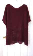 Le Luxe Crochet Open Knit Poncho Cape Shawl Pullover Sweater One Size Wine Red