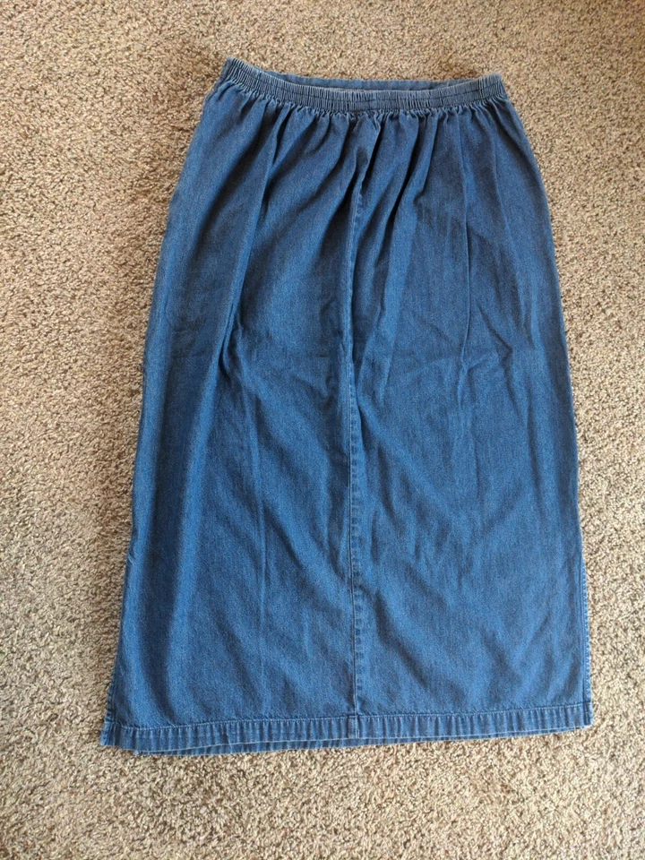 Denim Jean Skirt Womens Medium Pull On Maxi Side Slit Jaclyn Smith Sport Vintage - Image 2 of 4