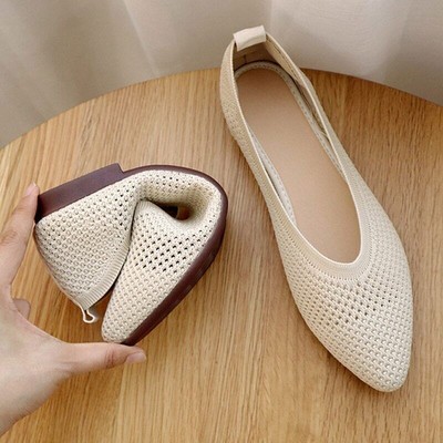 Women Knitted Ballet Flats Mesh Breathable Pointed Toe Ballerina Slip on Loafers