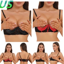 Women's Lace 1/2 Cup Underwire Push Up Shelf Bra Balconette Crop Top Lingerie