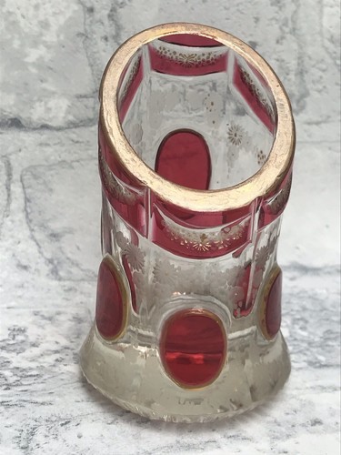 C19th C Antique Bohemian Glass Vase Panel Cut Gilt Moser Etched - Picture 6 of 11