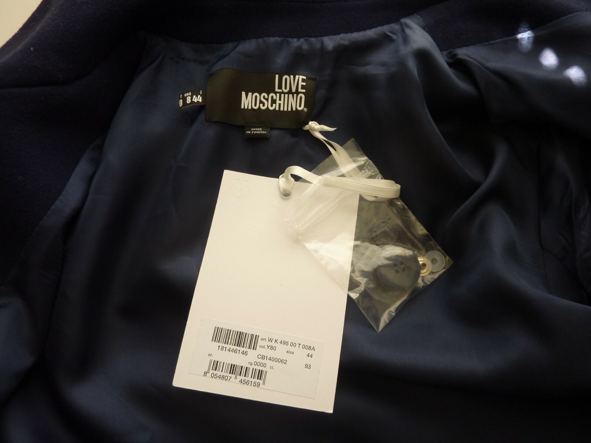 Love Moschino Wool Blend Coat with Side Snap Trim Size:44 IT