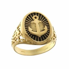 18k Yellow Gold Shield Ring with Anchor