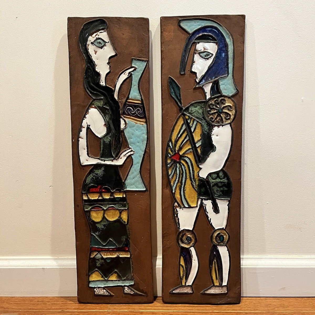 Pair of Signed Harris Strong Ceramic & Glass Plaques Pair of Signed Harris Strong Ceramic & Glass Plaques