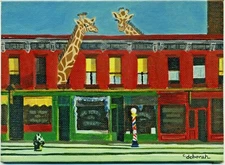 OMG GIRAFFES! Edward Hopper-Style Downtown ORIGINAL Surrealism PAINTING.