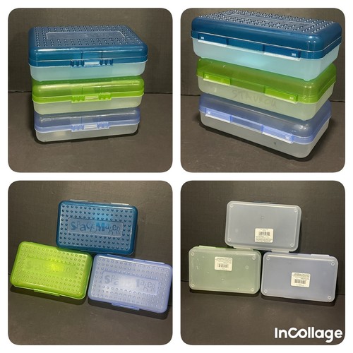 3x VTG SPACEMAKER pencil box DARK BLUE / GREEN / PURPLE w frosted 8.5 x 5 x 2.5 - Picture 9 of 9