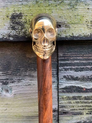 Bastone Da Passeggio In Legno Stile Vittoriano Con Manico Teschio In Ottone - Fatto A Mano