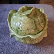 VTG Holland Mold Ceramic Cabbage Lettuce Bowl w/ Lid Serving Dish Container L19