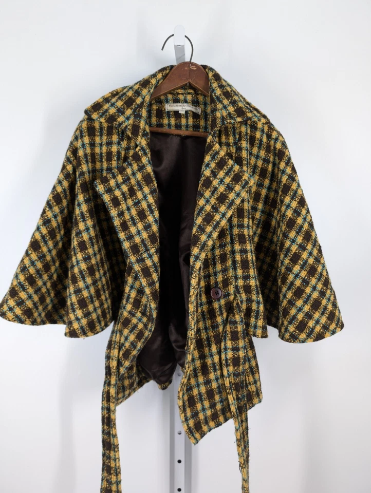 What Goes Around 复古黄色粗花呢腰带格子斗篷腰带夹克大号 — 第 3/4 张图片