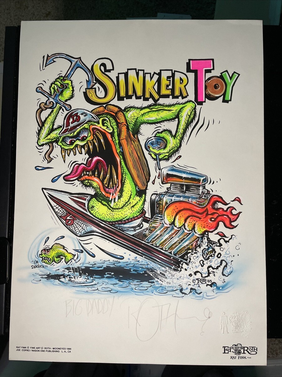 ED ROTH STINKER TOY Hand Colored Signed Print Rat Fink Print Hot