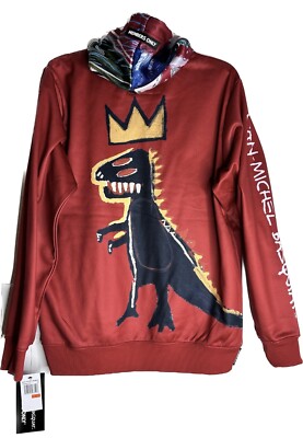 Jean Michel Basquiat Members Only Hoodie Mens Red Pullover Dinosaur Crown  S