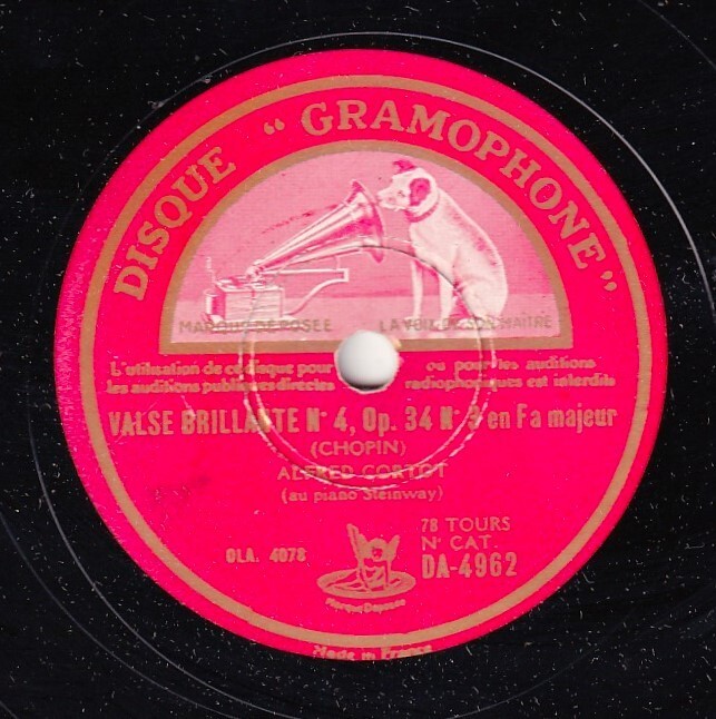Cortot. Chopin (Selection of waltzes - from set). HMV DA 4962-4 (3). NM-, scr