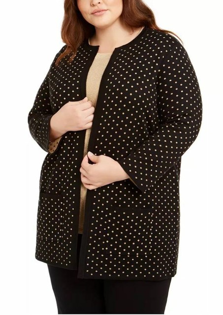 Anne Klein Womens Black Polka Dot Long 