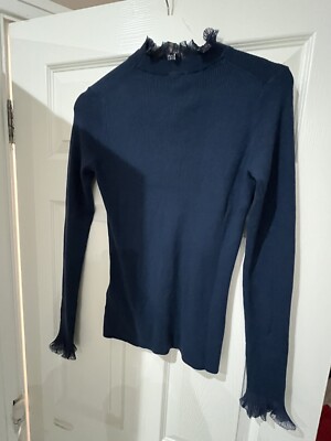 Ted Baker Dvana Frill Neck Detail Jumper Sweater Mid Blue Size