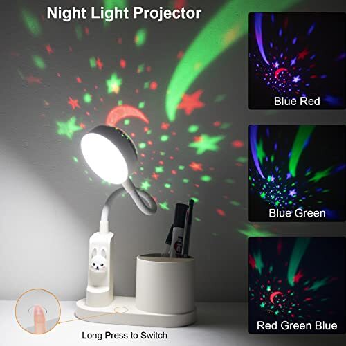 Cute Kids Desk Lamp 2000mah Rechargeable Kawaii Desk Lamp With Star Projection & - Picture 2 of 11