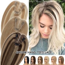 Women Hair Topper 100 Human Hair Top Toupee Clip in REMY Hairpiece Lace Base US