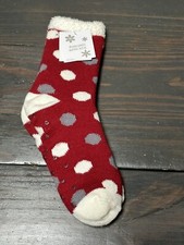 Ladies' Christmas Holiday Plush Lined Slipper Socks Red/White Size 9-11 New