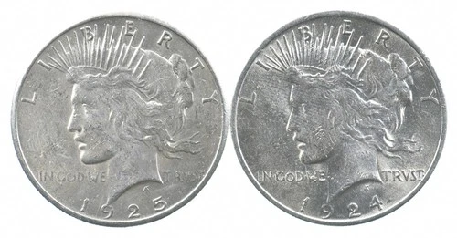 1925 & 1924 & Peace Silver Dollar $1 Bullion Collection Lot *898