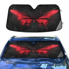 Windshield Sun Shade Black and Red Butterfly Dark Foldable Sun Shield Sunshad...