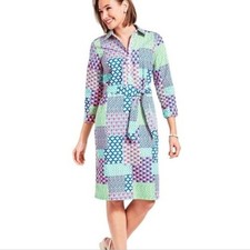Talbots WorkIsland Patchwork Shirtdress Floral Multicolor Cotton 6 Petites