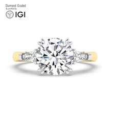 Round Diamond Trilogy Ring 18k Yellow Gold Labgrown 3.10 Ct Solitaire