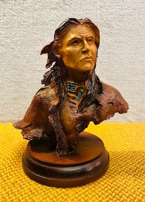 Indianer Indianer Skulptur 16 cm Vintage handbemalt ~ wiegt 1 kg
