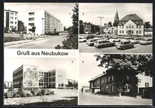 AK Neubukow /Bad Doberan, Heinrich Schliemann-Oberschule, Kirche, Bahnhof und P 