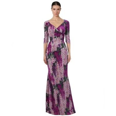 NWT Chiara Boni La Petite Robe Purple Watercolor Floral Print Gown SIZE 38/US 2