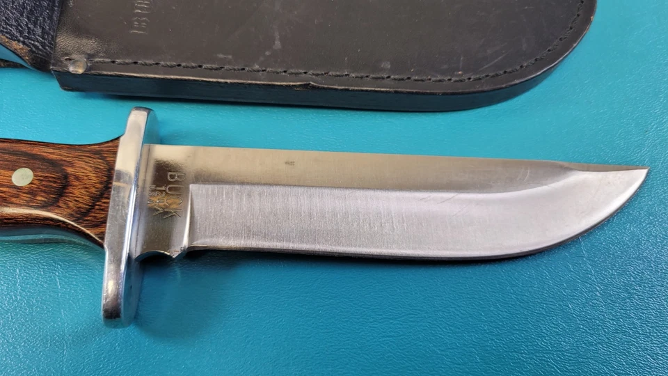 Buck 124 Frontiersman Hunting Knife Rosewood Handle + Sheath c. 1988 TR627 - Image 2 of 4