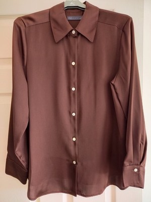 Marks And Spencer Women's Size UK 12 Bitter Chocolate Satin Shirt Brand New