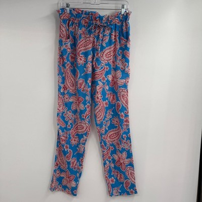 Xirena Talin Cotton Gauze Drawstring Paperbag Pants Women L Blue Red Paisley 