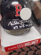 Mike Lowell Autographed Mini Helmet Inscribed 07 WS MVP Auto Signed