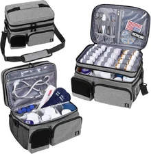 Double Layers Medicine Bag with Insulated Compartment Pill Bottle Organizer with