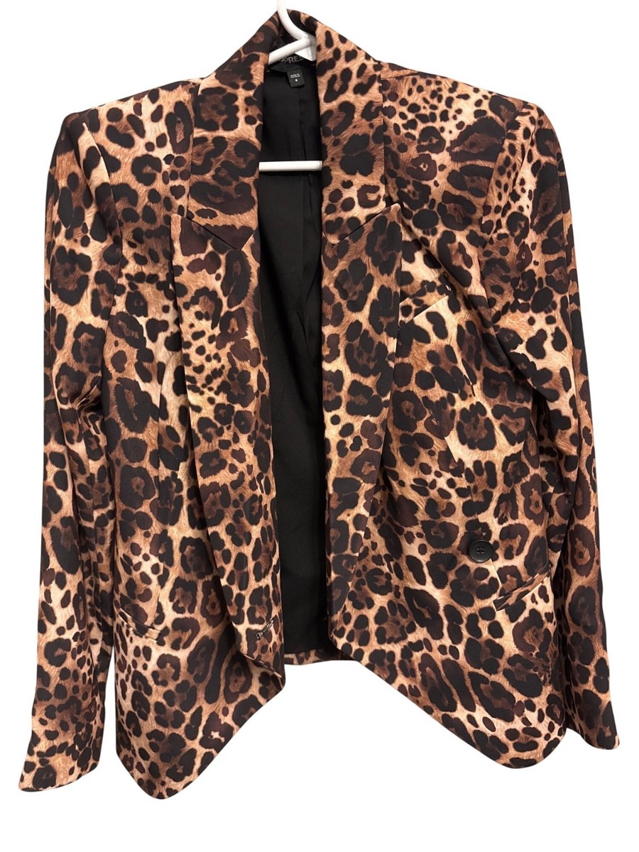 Express Blazer Jacket Size 4 Long Sleeve Brown Black Leopard