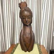 Large Japanese Wooden Carving Sculpture Heavy Hand Carved Figure Art Decor