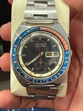SEIKO 6139-6002 Automatic POGUE Chronograph Watch Vintage Men's Blue Dial