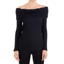 MICHAEL KORS Women Black Off Shoulder Ribbed Long-Sleeve Knit Chic Sweater